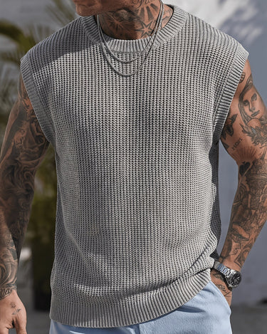 Grey Men's Sleeveless Knit Vest Crew Neck Spring Summer Pullover — Lino Conti