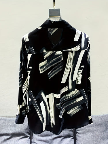 Black Men's Korean Style Print Long Sleeve Shirt Relaxed Drape Casual — Lino Conti