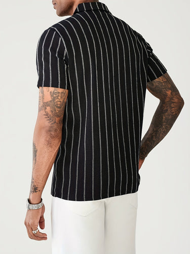 Black Men's Knit Polo Shirt Short Sleeve Breathable Summer Casual — Lino Conti