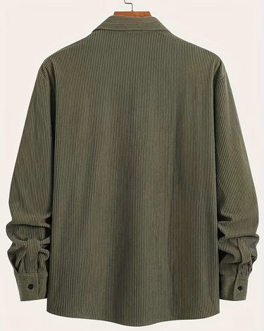Overshirt Uomo in Velluto a Coste Manica Lunga con Bottoni e Tasche