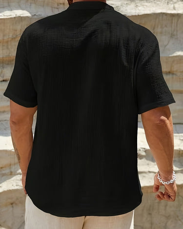Black Men's Henley Short Sleeve V-Neck Beach Vacation — Lino Conti