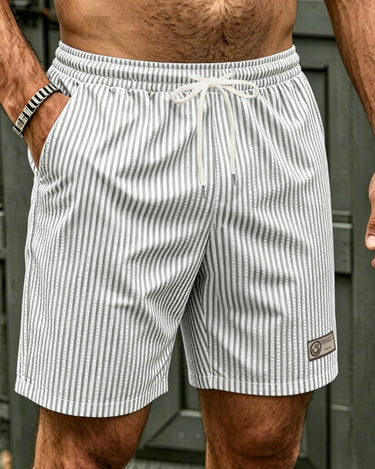 Grey Men's Striped Shorts Drawstring Casual Summer — Lino Conti