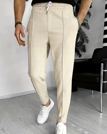 Light Grey Men's Waffle Drawstring Trousers — Lino Conti