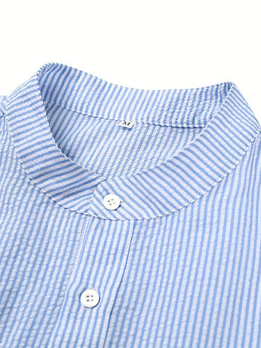 Powder Blue Men's Striped Long Sleeve Shirt Contrast Buttons Spring Autumn Casual — Lino Conti