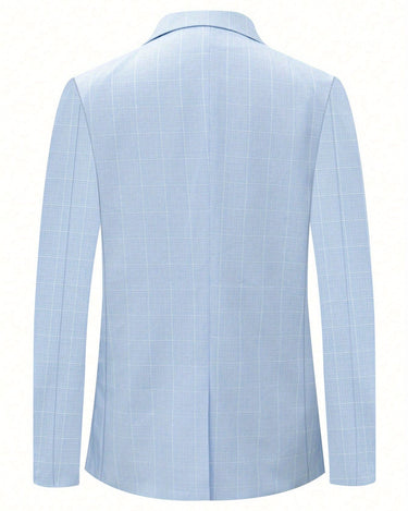 Sky Blue Men's Textured Plaid Blazer Spring Autumn — Lino Conti