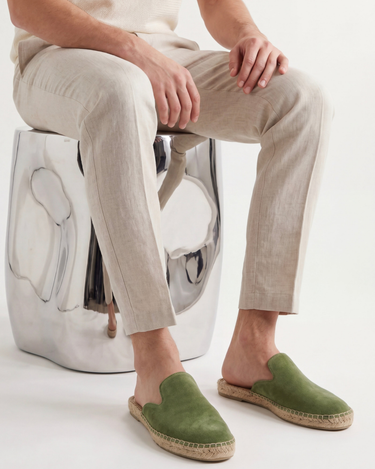 Green Men's Portofino Suede Jute Mule Green — Lino Conti
