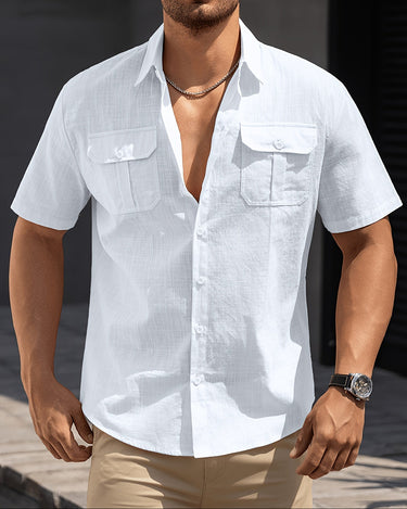 White Men's Windsor Double Pocket Shirt — Lino Conti