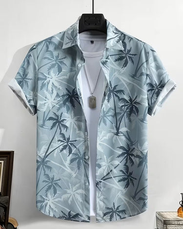 Camicia Uomo Hawaiana con Stampa di Palme Tropicali