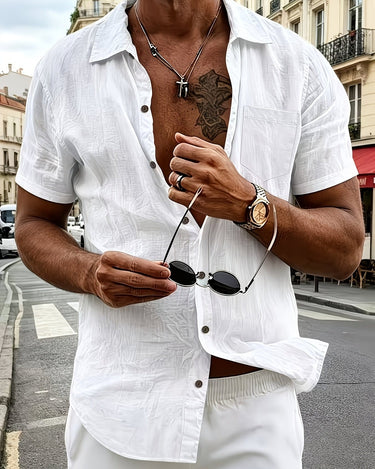 White Men's Short Sleeve Lapel Shirt Loose Fit Summer — Lino Conti