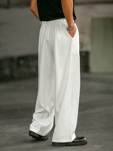 White Men's Wide Leg Pleated Belt Design Casual Trousers — Lino Conti