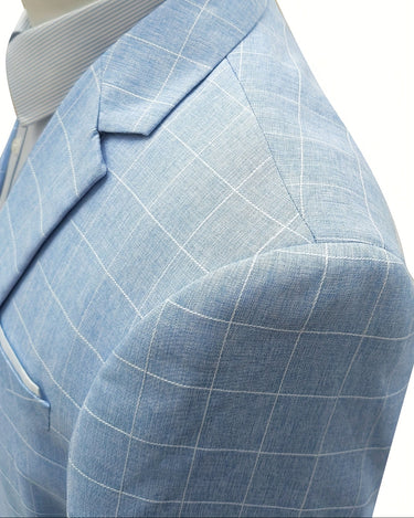 Blue Men's Textured Plaid Blazer Spring Autumn — Lino Conti