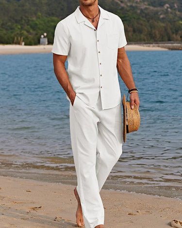 Black Men's Summer Set Short Sleeve Shirt and Trousers Coordinated — Lino Conti