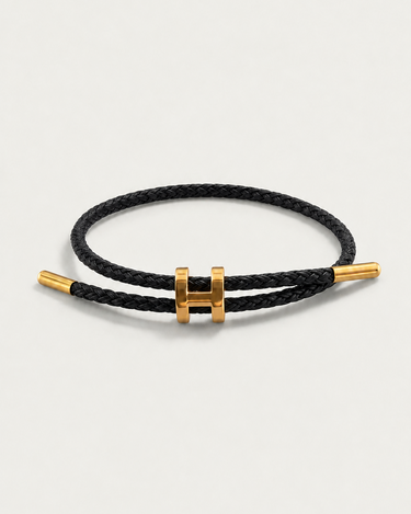 Black and Gold Men's Aurea Braided Cord Bracelet Black Gold — Lino Conti