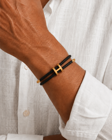Men's Aurea Braided Cord Bracelet Black Gold — Lino Conti