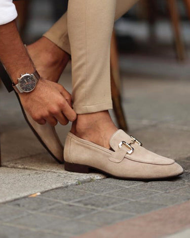 Beige Men's Suede Loafers Horsebit Detail Slip-On — Lino Conti