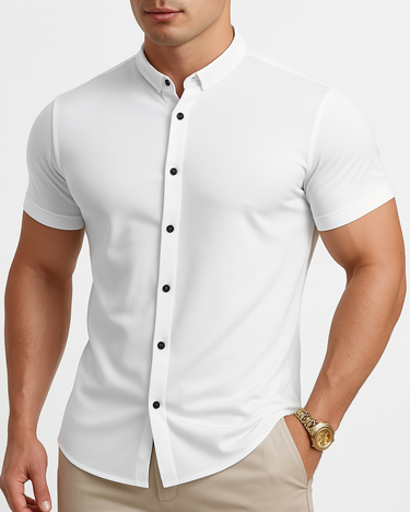 Black Men's Short Sleeve Shirt Slim Fit Solid Color — Lino Conti