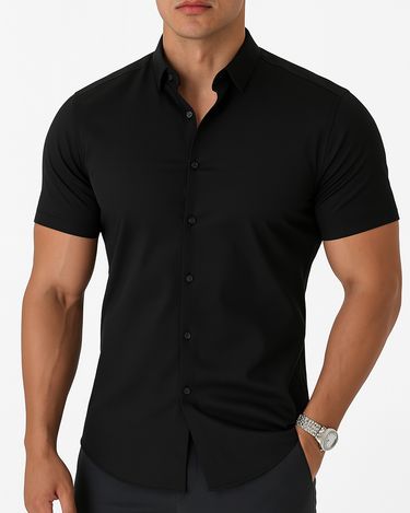 Black Men's Short Sleeve Shirt Slim Fit Solid Color — Lino Conti