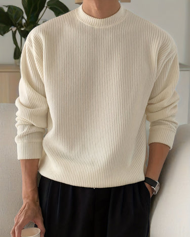 White Men's Ribbed Loose Fit Sweater — Lino Conti
