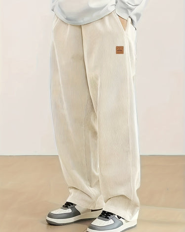 Beige Men's Corduroy Wide Leg Trousers — Lino Conti