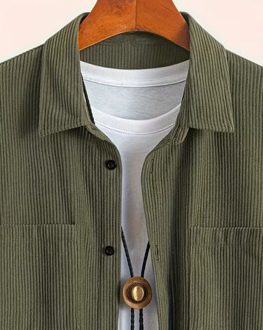 Overshirt Uomo in Velluto a Coste Manica Lunga con Bottoni e Tasche