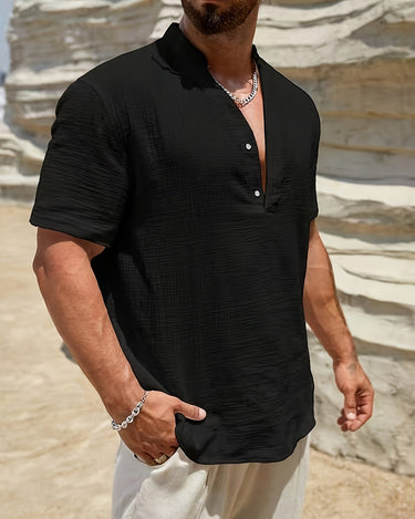 Black Men's Henley Short Sleeve V-Neck Beach Vacation — Lino Conti