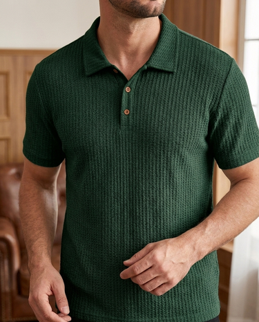 Polo Uomo in Maglia Jacquard a Quadri Casual per Tutti i Giorni