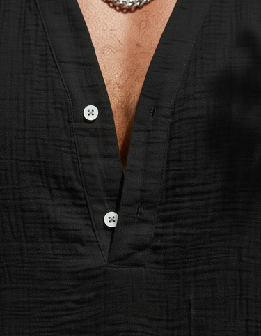 Henley Uomo in Lino Casual Ideale per Mare e Vacanze