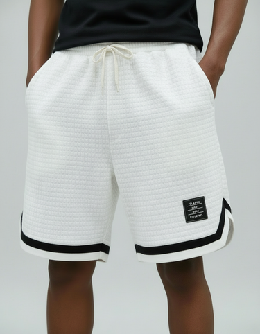 Pantaloncini Uomo Waffle Jacquard a Righe a Contrasto con Tasche