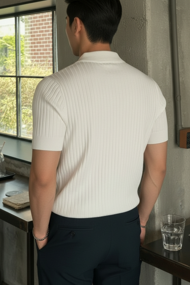 Polo Uomo a Righe in Maglia Manica Corta Strutturata Estate