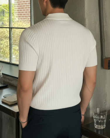 Polo Uomo a Righe in Maglia Manica Corta Strutturata Estate