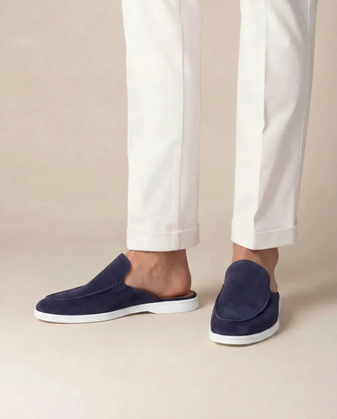 Mule Uomo Yacht in Camoscio Blu Navy