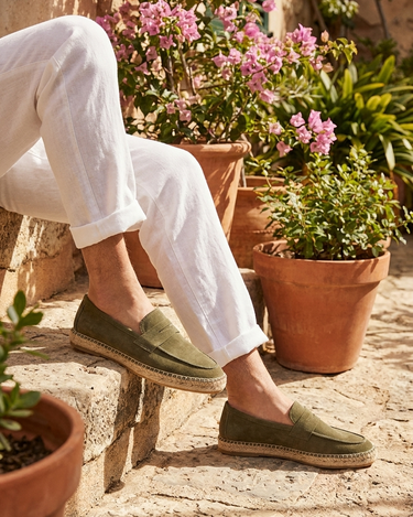 Espadrillas Uomo Riviera in Camoscio Verde Oliva