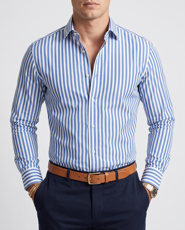 Camicia Uomo a Righe Verticali Vestibilità Elegante
