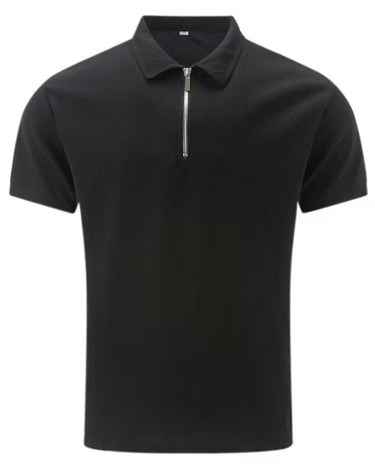 Camicia Uomo con Zip Manica Corta Tinta Unita Casual per l'Estate