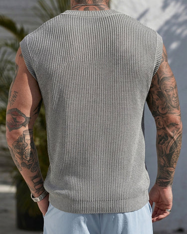 Grey Men's Sleeveless Knit Vest Crew Neck Spring Summer Pullover — Lino Conti