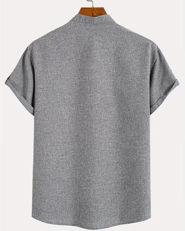 Camicia Uomo Colletto alla Coreana con Stampa Manica Corta Traspirante
