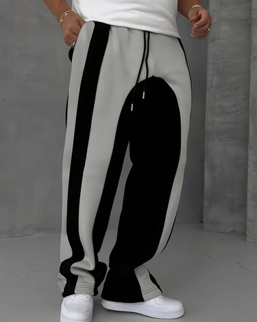 Black and Grey Men's Patchwork Knit Trousers — Lino Conti
