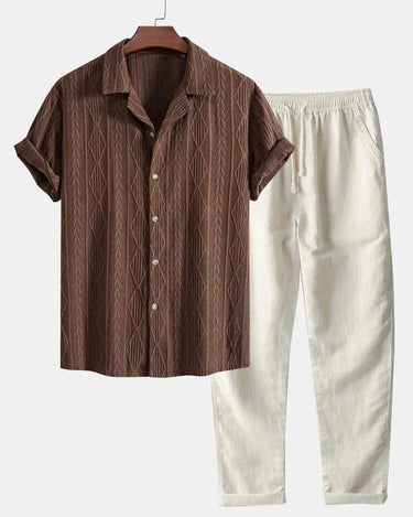 Brown Men's Terry Set Short Sleeve Shirt and Shorts — Lino Conti