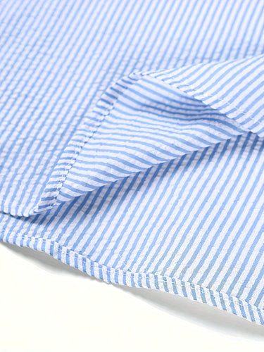 Powder Blue Men's Striped Long Sleeve Shirt Contrast Buttons Spring Autumn Casual — Lino Conti