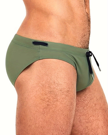 Olive Men's Swim Briefs Solid Color Slim Fit Summer — Lino Conti