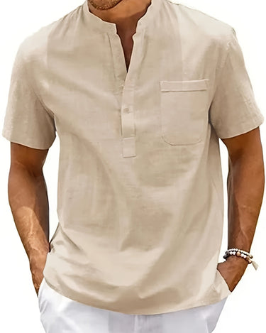 Khaki Men's Casual Short Sleeve Shirt Lightweight Summer — Lino Conti