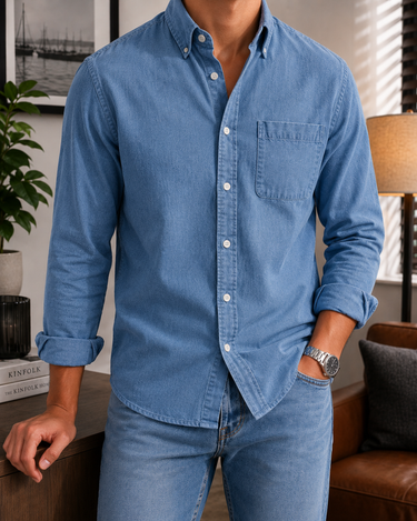 Camicia Uomo Denim con Bottoni Casual