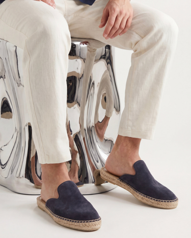 Navy Men's Portofino Suede Jute Mule Navy — Lino Conti