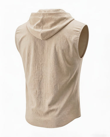 Khaki Men's Hooded Sleeveless Henley Tank with Letter Print — Lino Conti