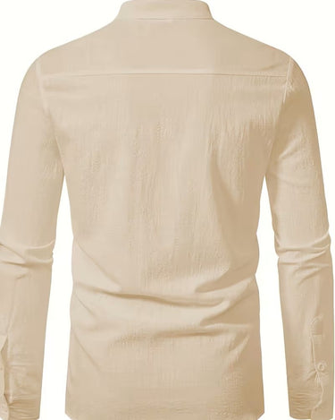 Henley Uomo in Lino Manica Lunga con Bottoni Casual per Mare e Vacanze