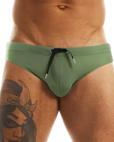 Olive Men's Swim Briefs Solid Color Slim Fit Summer — Lino Conti