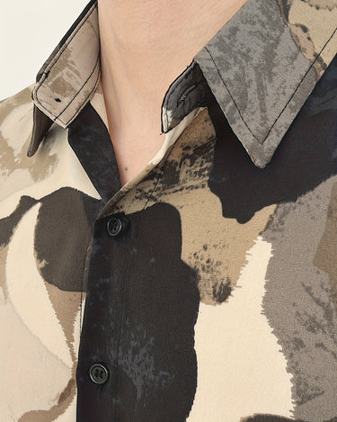Bronze Men's Color Block Print Long Sleeve Shirt Retro American — Lino Conti