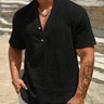 Black Men's Henley Short Sleeve V-Neck Beach Vacation — Lino Conti