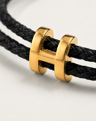 Men's Aurea Braided Cord Bracelet Black Gold — Lino Conti