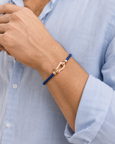 Navy and Rose Gold Men's Aurelio Nautical Rope Bracelet Navy Rose Gold — Lino Conti